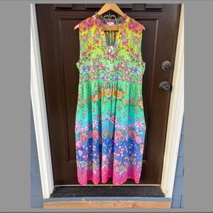 JOHNNY WAS - Rainbow Fields Ruffled Tank Dress -Size Large